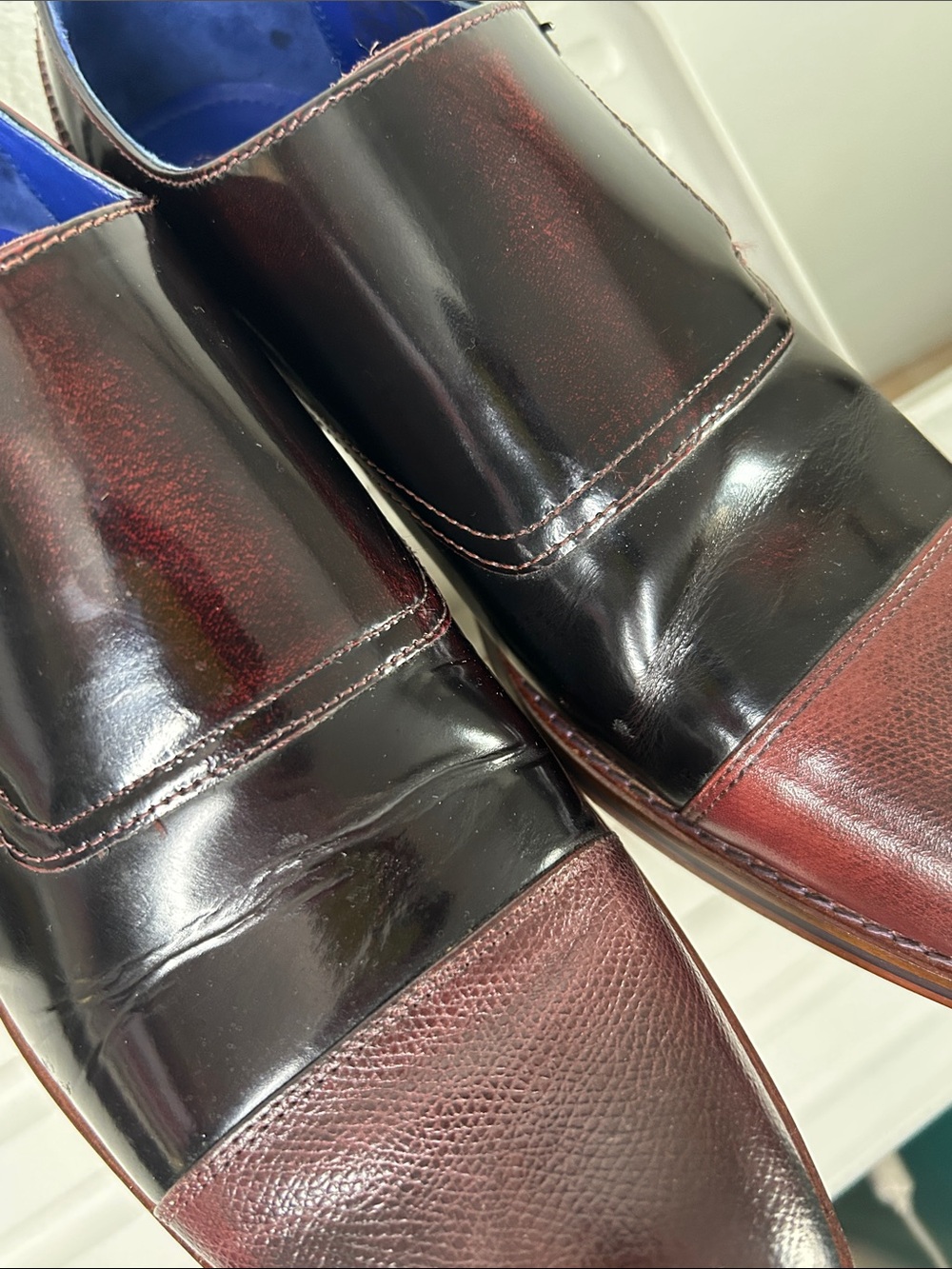 Ted Baker Men's Black and Burgundy Leather Monk Strap Shoes - Picture 9 of 15